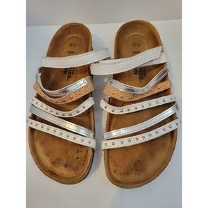 Naot Prescott Leather Slide Sandals Gold Slive women Sz 39 US 8/8.5 strappy stud